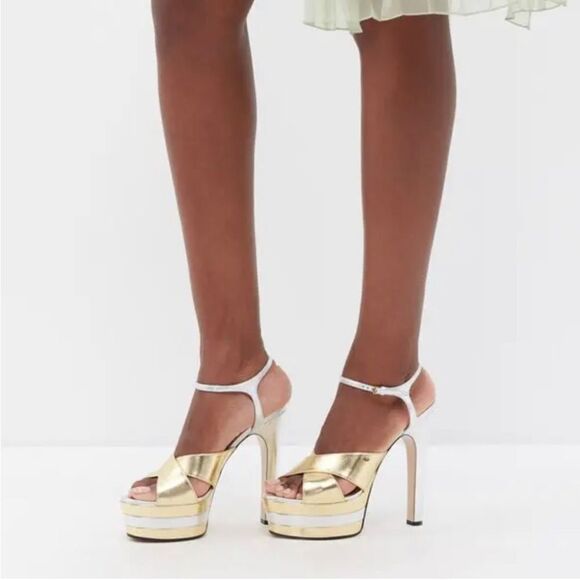 Gucci Women's Crisscross High Heel Platform Sandals size 40 - Picture 2 of 16
